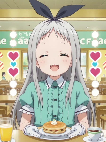 detailed background, shiny skin,
<lora:hideri.pony:1>
hideri,
closed eyes, greeting,
facing viewer, happy,
cafe,