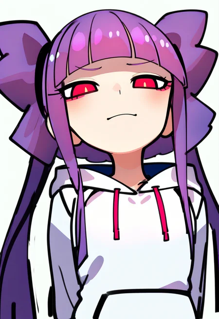 best quality, amazing quality, very aesthetic, absurdres, sketch,
BREAK
1girl, althea, purple hair, blunt bangs, twintails, long hair, red eyes,
solo, closeup, smug, looking at viewer, white hoodie, upper body, close-up, white background,
<lora:AltheaNoobXL_byKonan:1>,  <lora:DoodleAnimeNoobLocon_byKonan:1>