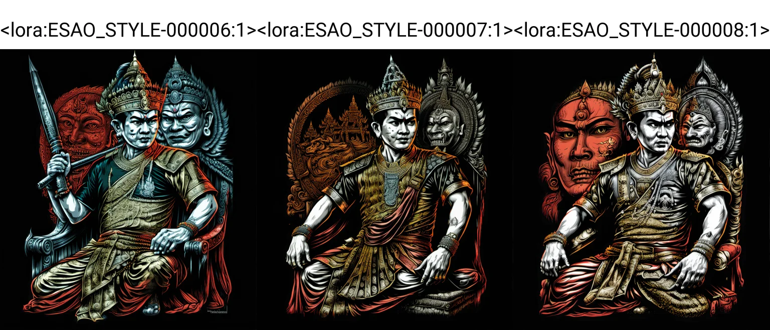myanmar king sitting on a throne, bagan, highly detailed, t-shirt design, black background, ESAO style <lora:ESAO_STYLE-000006:1>