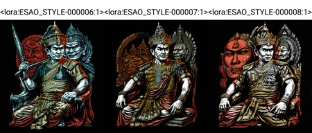 myanmar king sitting on a throne, bagan, highly detailed, t-shirt design, black background, ESAO style <lora:ESAO_STYLE-000006:1>
