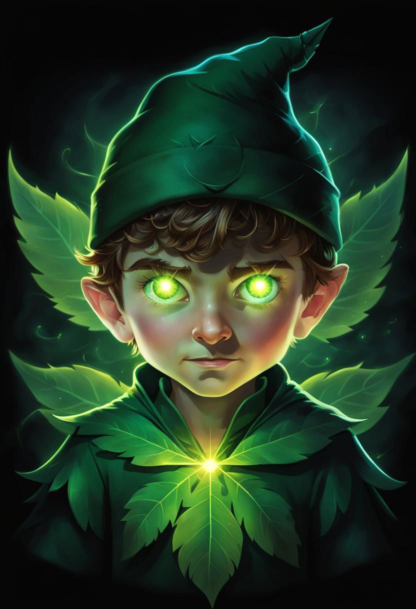 (masterpiece),
laser eyes portrait of Peter Pan, young boy, child, little boy, full body, flying, green hat, leaf costume, intense laser eyes, bright eyes, big eyes, 
fight pose, looking smug, intense green glowing eyes, lens flares for eyes,
black background,