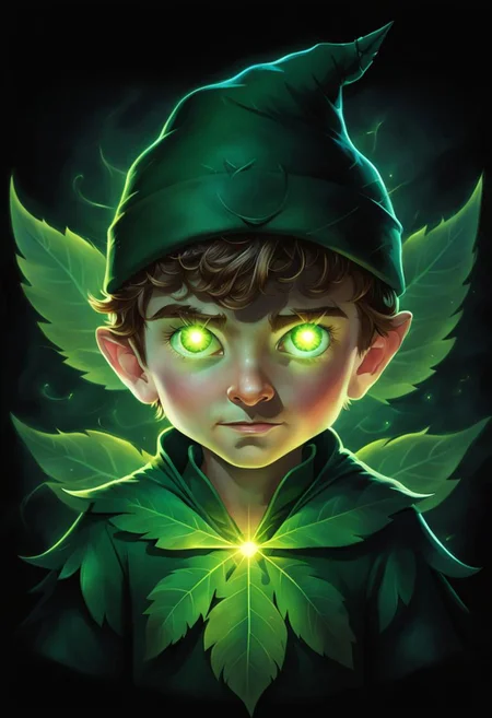 (masterpiece),
laser eyes portrait of Peter Pan, young boy, child, little boy, full body, flying, green hat, leaf costume, intense laser eyes, bright eyes, big eyes,
fight pose, looking smug, intense green glowing eyes, lens flares for eyes,
black background,