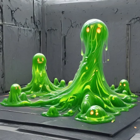 red slime, image of a big sign that say civitbot is you know what , civitai do their userbase badly and with more rainbow , and more glowing gold slime everywhere woo
