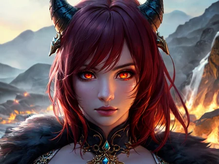 (highres:1.1), best quality, (masterpiece:1.3), beautiful lighting, intricate (high detail:1.2), 1girl, medium breasts, (scaly), ( dragon waifu: 1.2), (dragon girl), horns, wings, dragon tail, claws, (high detail black scales: 1.5), (intricate redscaly skin : 1.5), (red colored skin), multicolor, (crimson eyes:1.5), (black red hair:1.1), cowboy shot, contrapposto,
looking at viewer, volcano, cave, lava, lava lake, looking at viewer, highres, superb, 8k wallpaper, extremely detailed, intricate, unreal engine 5, volumetric lighting, realistic, realistic lighting, cinematic, 4k, cinematic lighting, 8k, depth of field, 3d, masterpiece, perfect, award-winning, hyper-detailed, photorealistic, ultra realistic, realistic light, hard lighting, intricate details, stop motion, hyperfocus, tonemapping, sharp focus, hyper detailed, detailed eyes, eyes focus, (illustration:1.1), highres, (extremely detailed CG unity 8k wallpaper:1.1), (beautiful face:1.15), (cute_style:0.7),
(nixeu_soft:0.7), (nixeu_white:0.7), (anime_style:0.5)