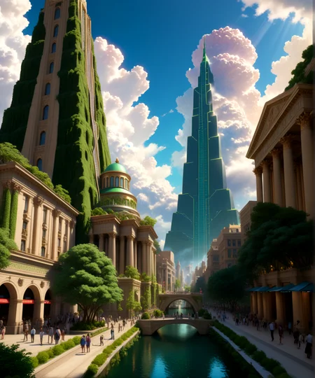 score_9, score_8_up, score_7_up,
<lora:Sumerian_Architecture_(Architecture)_(SDXL)_(AD):0.8> SSumerian, scenery, building, city, cityscape, monumental architecture, architecture, 
8K, In'ei, chiaroscuro, soft natural volumetric cinematic perfect light, perfect depth of field shot, ray tracing, photometry, beautiful, subsurface scattering, idealized modern city, busy city center, parks and greenery areas, parks, plazas, skyscrapers, hyper detailed, art by Thomas Kinkade, detailed background, detailed photographic fluffy anime clouds, Unreal Engine, CGI render, absurdly detailed, modern era photograph, masterclass oil painting, 
BREAK zPDXL, zPDXLxxx, <lora:wowifierXL:0.2> art by mooncryptowow <lora:sdxl_lightning_8step_lora:0.4> <lora:detailed_notrigger:0.5>