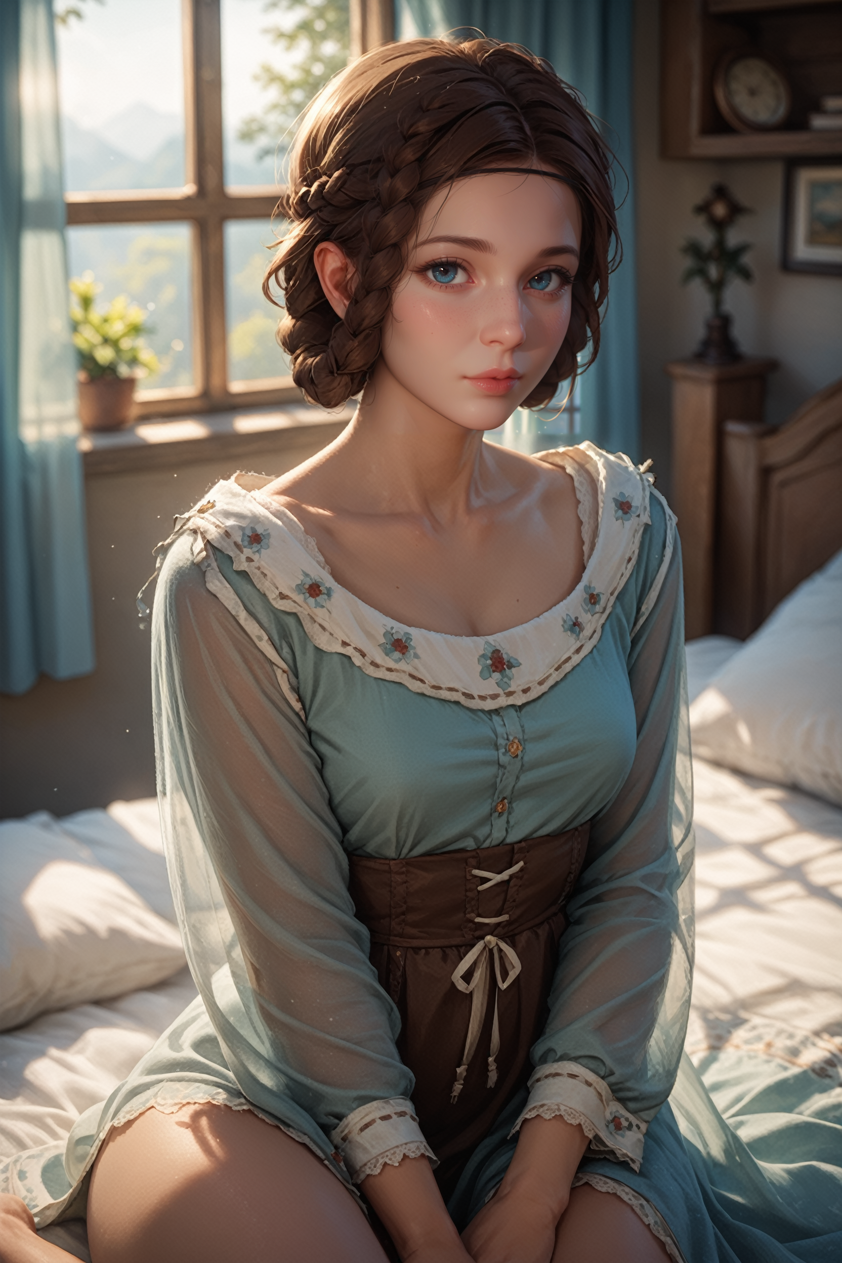 score_9, score_8_up, score_7_up, score_6_up
<lora:KCDStephanie:0.8>
KCDStephanie, 1girl, brown hair, blue eyes, braid, looking at viewer, cozy bedroom environment, early morning environment, peaceful theme, sitting on the edge of the bed near a large window, soft sunlight filtering through sheer curtains
