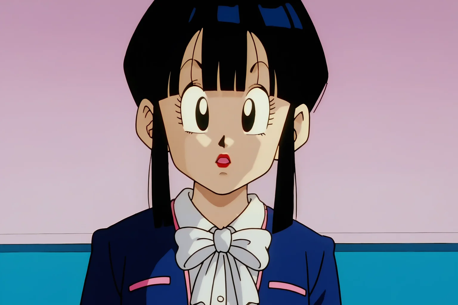 source_anime, score_9, score_8_up, score_7_up, anime screencap, absurdres,
chi-chi, DBZ, broly movie, 1990s \(style\), anime coloring, retro artstyle, 1girl, solo, open mouth, bangs, dappled sunlight, black hair, blue sky, looking at another, upper body, sidelocks, blunt bangs, bowtie, long sleeves, black eyes, eyelashes, lipstick, white bowtie, (blue jacket), white shirt, collared shirt, open jacket
<lora:chichi_v1:0.8>