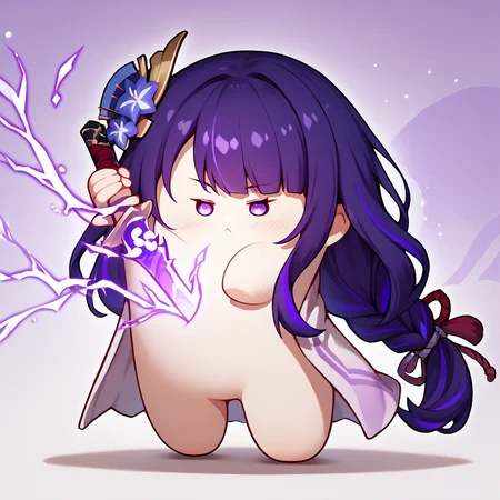 score_9, score_8_up, score_7_up, source_anime, 1girl, solo, chibi, white skin, <lora:KurukurumagicalsChibiMix_XLPD:1.2>, <lora:HumanScabbardV2_XLPD:1> human scabbard, holding, holding weapon, holding sword, electricity, raiden shogun,