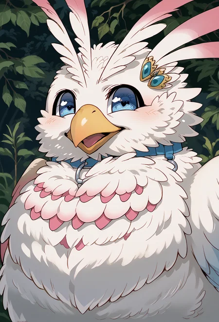 score_9, score_7_up, source_anime, <lora:AEFiloPony:1> BREAK
AEFiloBird, animal, beak, bird, blue collar, blue eyes, hairclip, white feathers, wings, <lora:AERingo:1.35> linear hatching, happy,