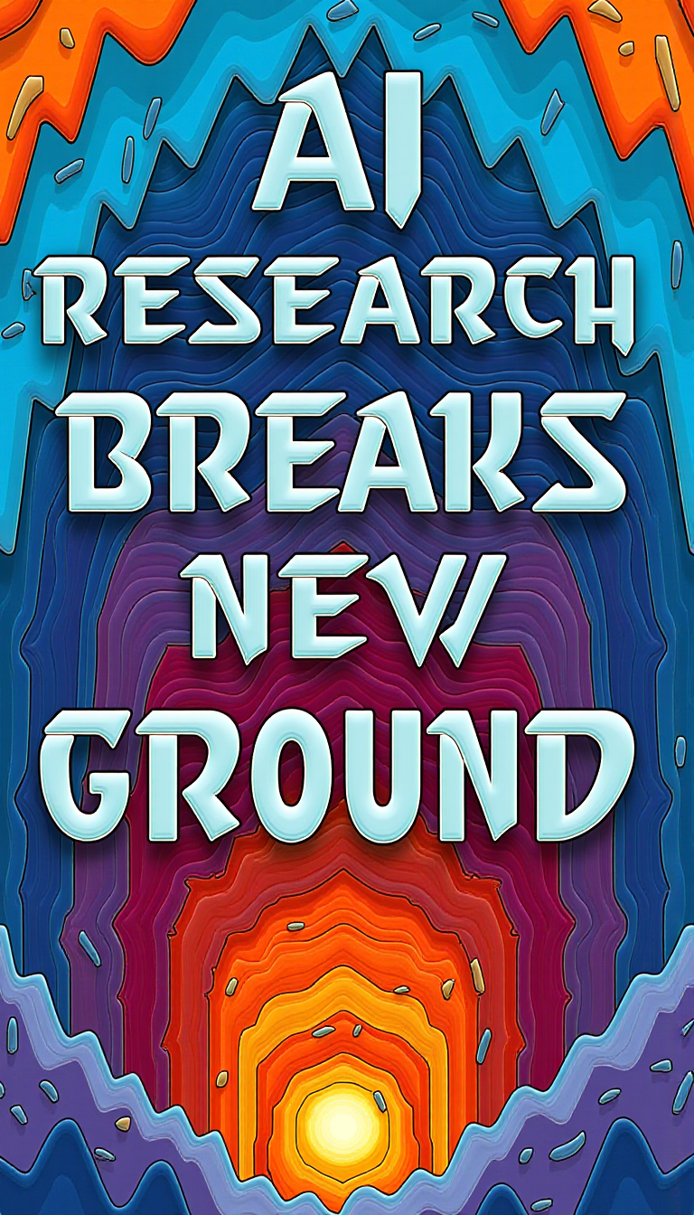 <lora:SC2Font:1>A SC2StyleFont text that says "AI research breaks new ground" in __ letters, over a colorful abstract background. Under the text, draw an icon that captures the meaning of the words