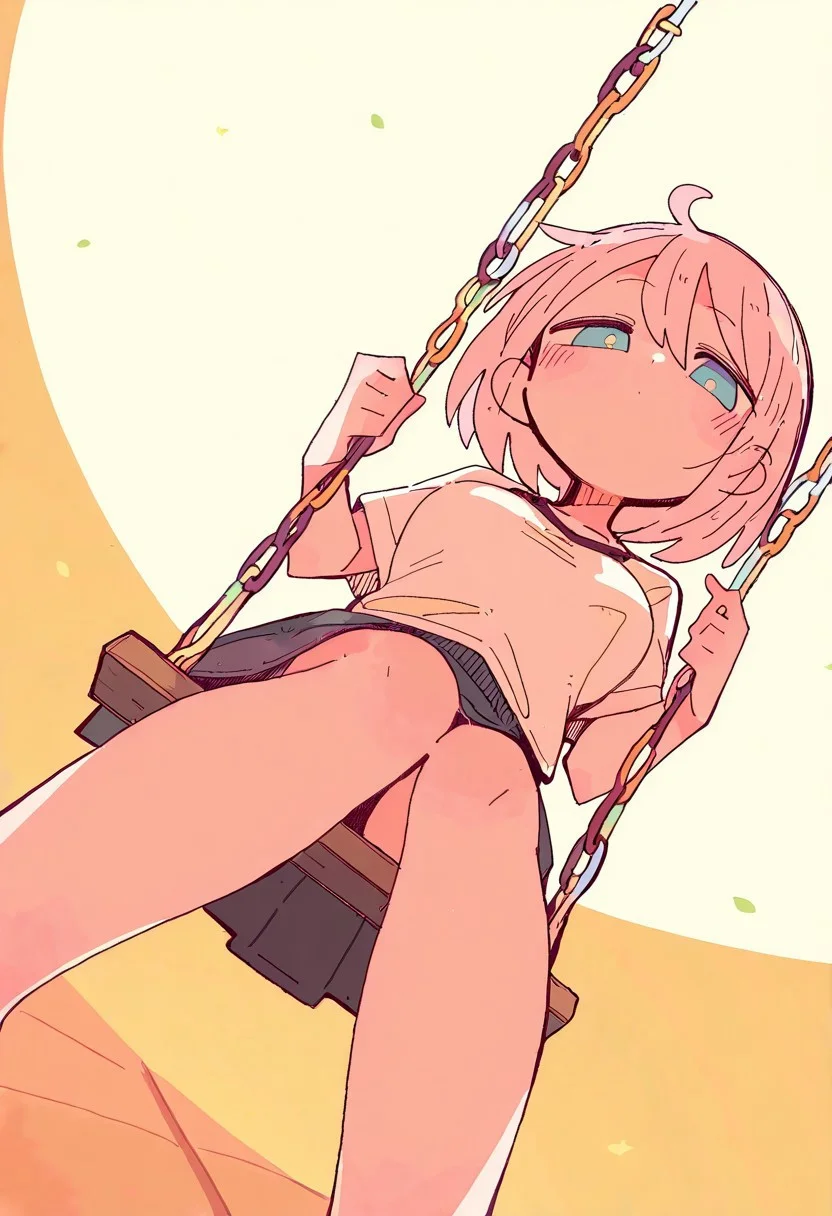 realistic, oharu-chan, akai sashimi, massakasama, masterpiece, highres, absurdres, newest, year 2024, year 2023, safe general,
perspective, (dutch angle:1.1), foreshortening, small,
solo, (relaxing:1.1),
detailed background, sunbeam, (sidelighting:1.2), 1girl,
Sitting on a swing, carefree mood, swinging gently, playground setting, golden hour light, from the front. Clothing: Playful T-Shirt, Casual Skirt. dynamic light, warm tones, nostalgic mood, textures of swing and surroundings, joyful childhood essence, vibrant play setting.
<lora:ponyv4_noob1_2_adamW:0.3>, <lora:spo:0.85>,
<lora:illustrious_noobai_epsilon_pred_1_masterpieces_v1:1.0>,