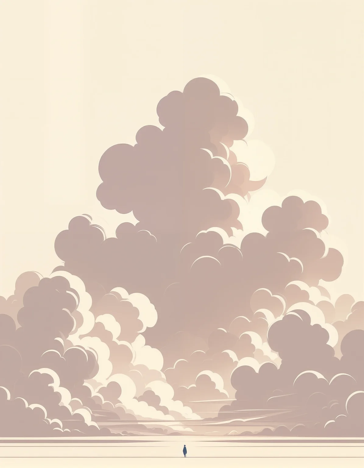 minimalistic, flat color, no lineart, vast flat landscape, epic clouds