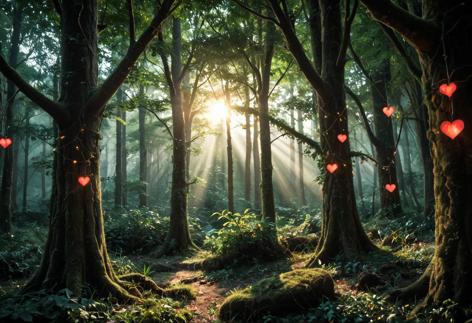 (Whispering Woods), ancient forest, canopy of leaves, dappled sunlight, fairy lights, enchanted mist,
(romantic cozy setting:1.24), (heart decorations:1.2), fantasy, nature, mystical, serene, seclusion,(Window light, soft, natural light streaming through a window, warm, inviting, capturing the play of light and shadow on the subject's face),p8<lora:sdxl\oldPhoto_v1.0.safetensors:0.86:0.18> <lora:sdxl\add-detail-xl.safetensors:0.88:0.10>
<lora:sdxl\cfg_scale_boost.safetensors:0.51:0.10>,
p8,s8