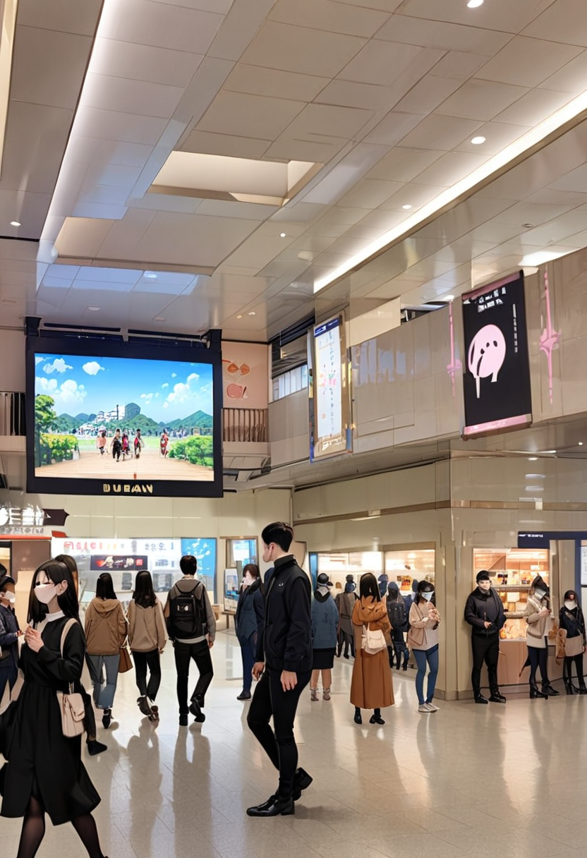 masterpiece, best quality, very aesthetic, absurdres,
umedabm, scenery, 6+boys, multiple boys, multiple girls, real world location, walking, bag, 6+girls, mask, black hair, long hair, indoors, ceiling, ceiling light
 <lora:umeda_bigman_SDXL_V1:1>