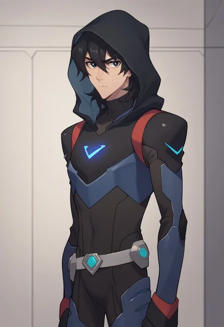 score_9, score_8_up, score_7_up, source_anime, highly detailed,
keith, 1boy, male focus, solo, black hair, medium hair, hood, black eyes, hood up, bodysuit, armor, black bodysuit hair between eyes, frown
indoor, aerospace base
