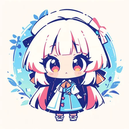 masterpiece, best quality, very aesthetic, absurdres,
2girls, long hair, chibi,
 <lora:stampsticker:1> (simple retro design, logo, manga style, 2tone),