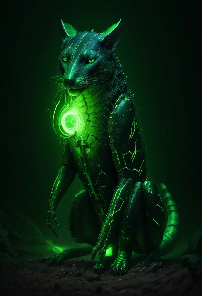Necron, electricity, green glow, green theme, exotic animal,