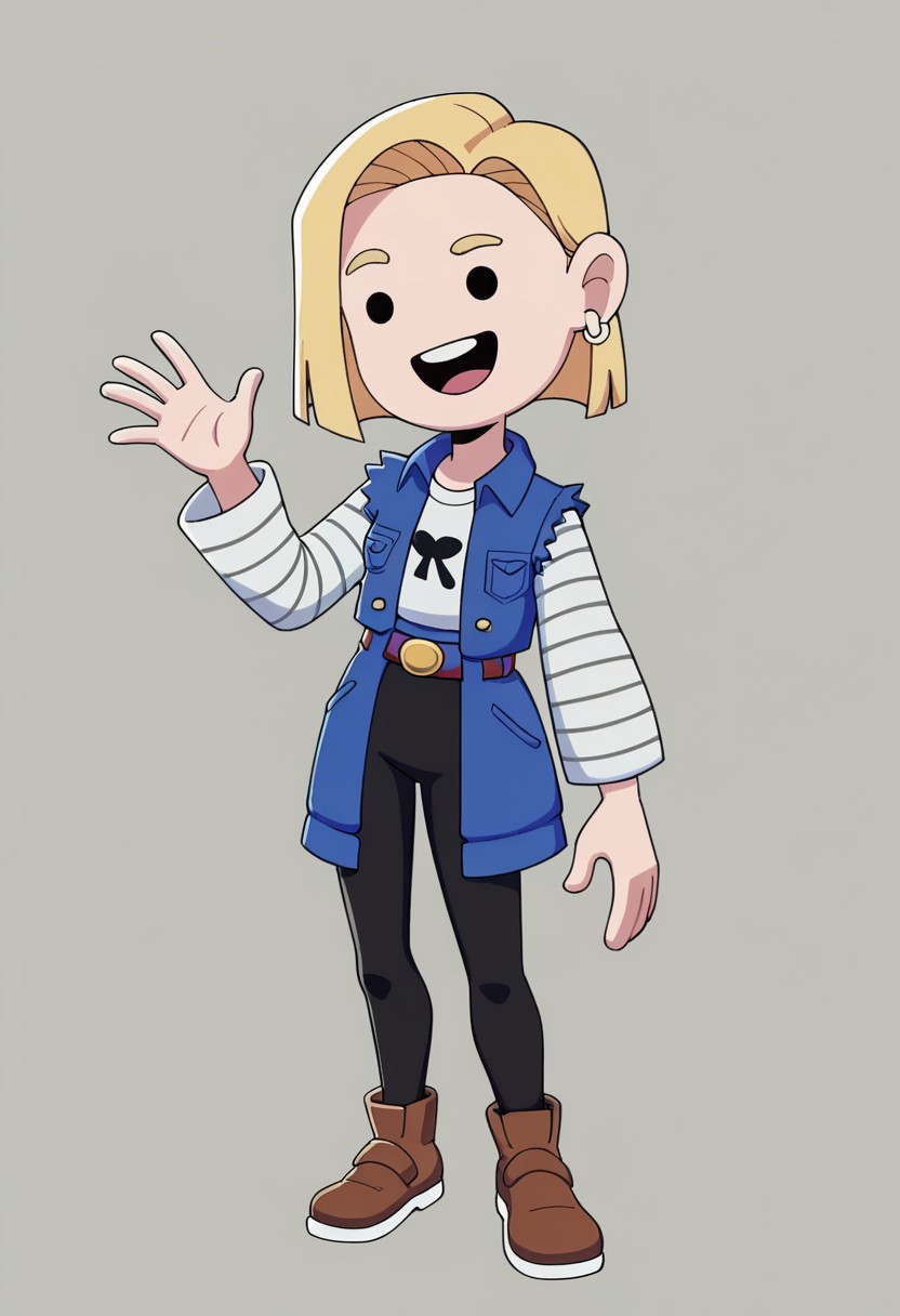 score_9, score_8_up, score_7_up, score_6_up, score_5_up, full body, savannahXYZ, happy, black dot eyes, short blonde hair, android 18, dressed like android 18, sexy, seductive,
<lora:savannahXYZ:1.0>,