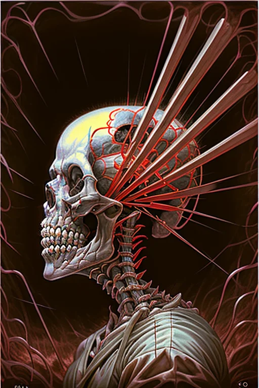 a portrait of a mad man in a red kimono,skull