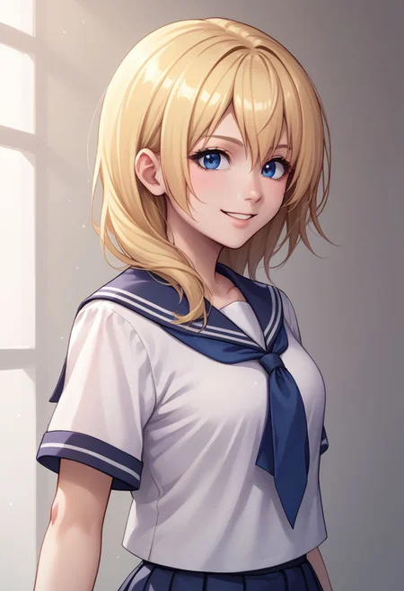 score_9, score_8_up, source_anime, highly detailed, 1girl,
namine, 1girl, solo, blonde hair, blue eyes, smile, upper body, school uniform, skirt, standing,
