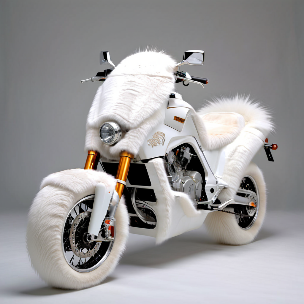 wanapi sports motorcycle made of white fur <lora:wanapi:1>