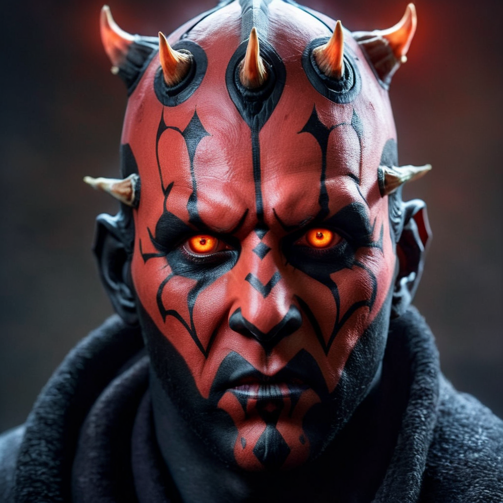 Hyperrealistic art of  <lora:Darth Maul:1>
Darth Maul man with horns on his head and a red face in star wars universe, Extremely high-resolution details, photographic, realism pushed to extreme, fine texture, incredibly lifelike