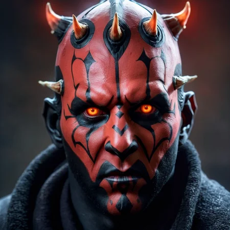 Hyperrealistic art of <lora:Darth Maul:1>
Darth Maul man with horns on his head and a red face in star wars universe, Extremely high-resolution details, photographic, realism pushed to extreme, fine texture, incredibly lifelike