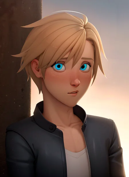 4k, fine detail, ultra high resolution, detailed face, delicate eyes, gradient eyes, gradient hair, light tracing, real skin, 1boy, solo, blonde hair, blue eyes, confused, wearing unzipped Leather Jacket,  at (Kruger National Park, South Africa:1.2), evening, sinnerart <lora:sinnerartc08:0.8>