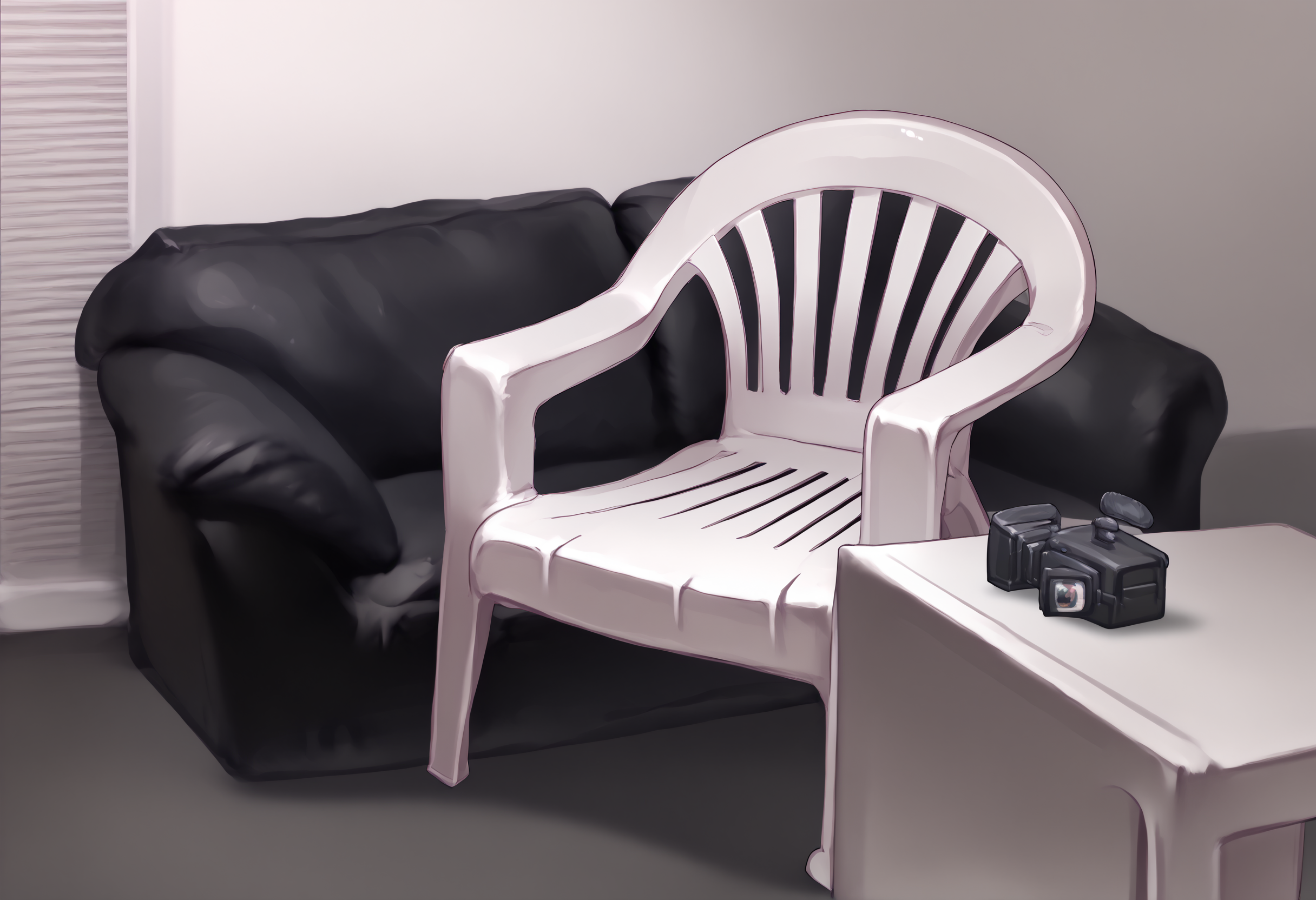 score_9, score_8_up, score_7_up, <lora:CastingCouch_XLPD:.88> white chair, plastic chair, chair on couch casting couch, camera, no humans, <lora:PlasticChair_XLPD:1.2>