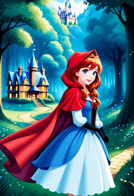 8K. Little Red Riding Hood with (brown bob hair:1.05), (blue eyes:1.05), with SnowWhite with (bob black hair:1.05), (and black eyes:1.05) (Enchanted home environemnt), in the woods full of magical houses behind them.
Anime_theme. Two_people
<lora:Little Red Riding Hood XL + SD1.5LITTLE RED RIDING HOOD_v:2.0>
<lora:DIsney Princesses PONY EDIT by Foxie Queen>