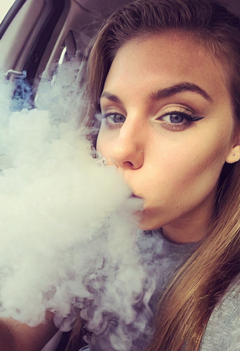 <lora:VapeXL-08:1.0> VapeXL, girl blowing smoke, selfie
