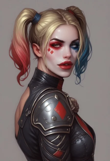 "Harley Quinn" from DC Comics,dark background full of black smoke,evil,sinister mood,intricate details,highly detailed photograph,8K,extreme photography,masterpiece,trending,pulls the viewer in,expert use of shading gives a 3d effect,(photorealistic:1.6),film grain,photographed on a Sony A7R IV,18mm F/1.7 cine lens,(highly detailed, intricately detailed),8k,HDR, dynamic angle, ultraHD
dynamic pose
(((full-clothed))),
BREAK
strange world background score_9, score_8_up, score_7_up, score_6_up, source_cartoon, rating_explicit, Expressiveh, (((((upper body, portrait))))), dynamic pose