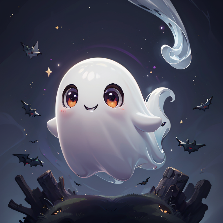 ((masterpiece,best quality)), absurdres,
<lora:Cute_Ghost_Anime:1>, Cute_Ghost, no humans, solo, ghost, floating, halloween, pokemon (creature), cute, 
solo, smiling, looking at viewer,
purple theme, graveyard in background,