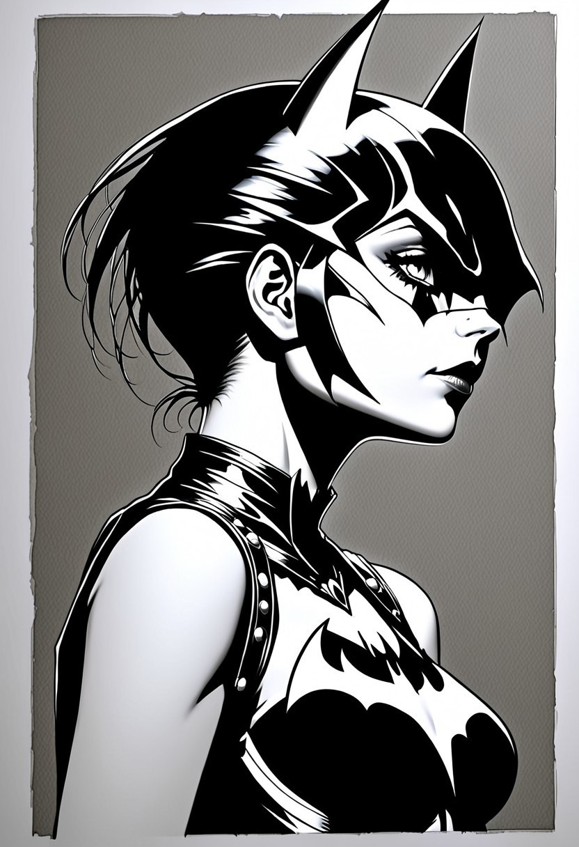 a beautiful punk woman, very detailed, silhouette of batgirl with gold foil <lora:SDXLPaintSplash:0.2>   (perfect hands, perfect fingers), batman logo, <lora:ImgFixerPre0.3:1.0> <lora:add-detail-xl:1.0> <lora:badhandv4:1.0> embedding:EasyNegativeV2 embedding:bad_prompt_version2-neg embedding:fcNeg-neg . perfect lighting, side view, perfect shadows,