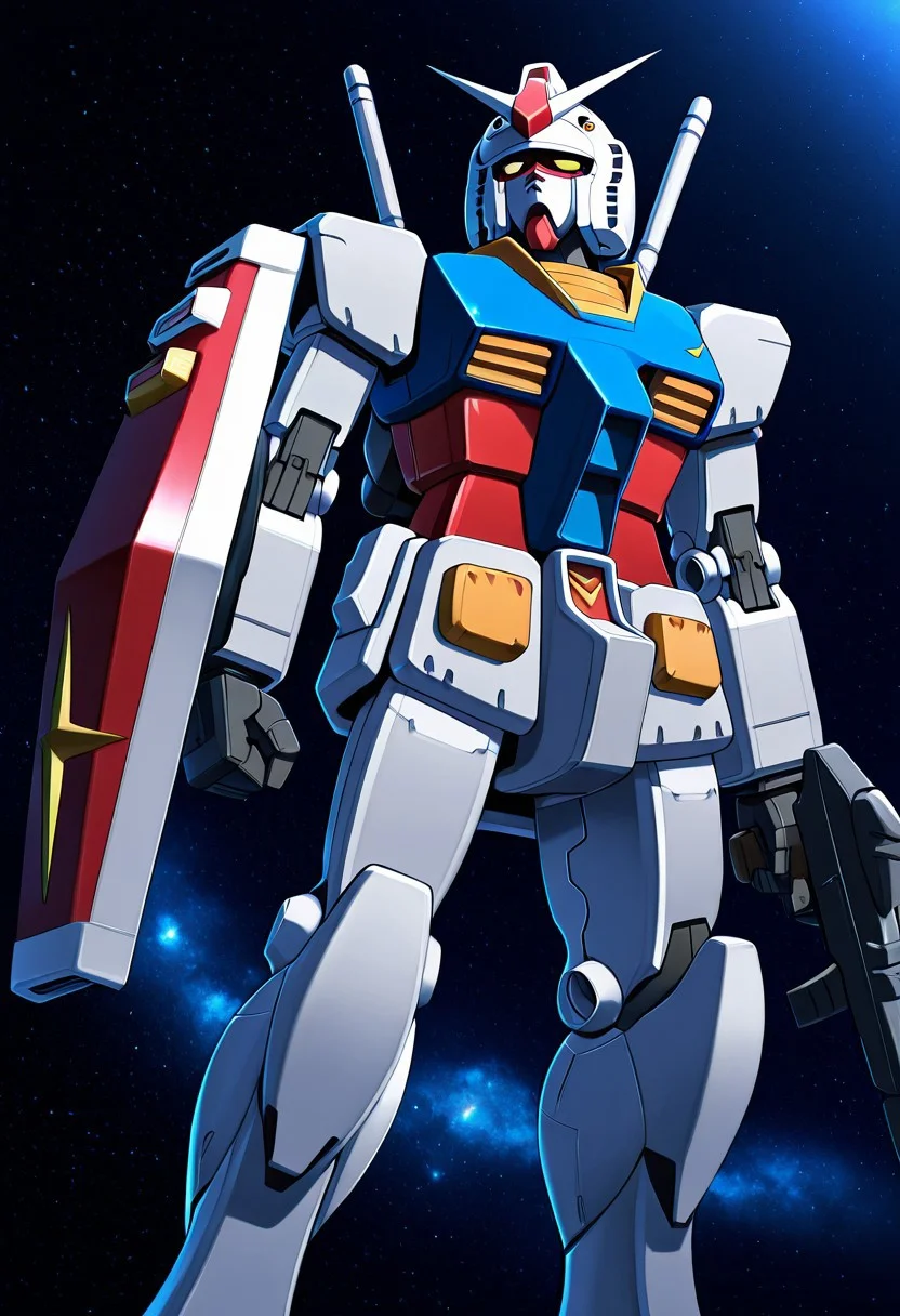score_9, score_8_up, score_7_up, score_6_up, score_5_up, score_4_up, 4k quality, highly detailed, solo, (rx78, gundam, mecha, shield, beam rifle), best quality, masterpiece, floating in space