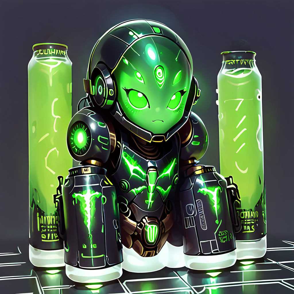 score_9, score_8_up, score_7_up, <lora:MonsterNitroPony:0.6>,NitroEnergy,solo,giant robot made out of cans,green style, <lora:LowKeyLightsPony:0.5> LowKeyLights <lora:StellarisPony:0.4> stellaris,machine,robot,helmet,wide body,multiple legs,spider machine legs,weapons made out of can,bottle face,glowing helmet