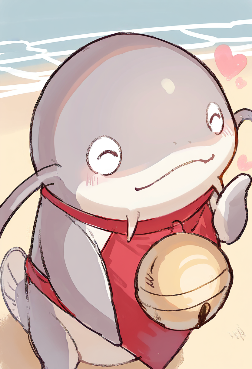 artist:, outdoors,beach,1other,namazu,collar,bell,red bib, blowing kiss, <lora:namazuIL4:1> masterpiece, best quality, good quality, newest, very awa, absurdres, highres,  <lora:spo_sdxl_10ep_4k-data_lora_webui:0.7>,