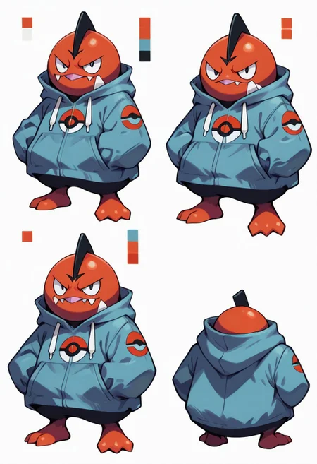 CharacterDesignIllustrious, reference sheet, simple white background, color guide, (multiple views), (full body),
,,,
Voltorb pokemon, no humans, hands in pockets,
