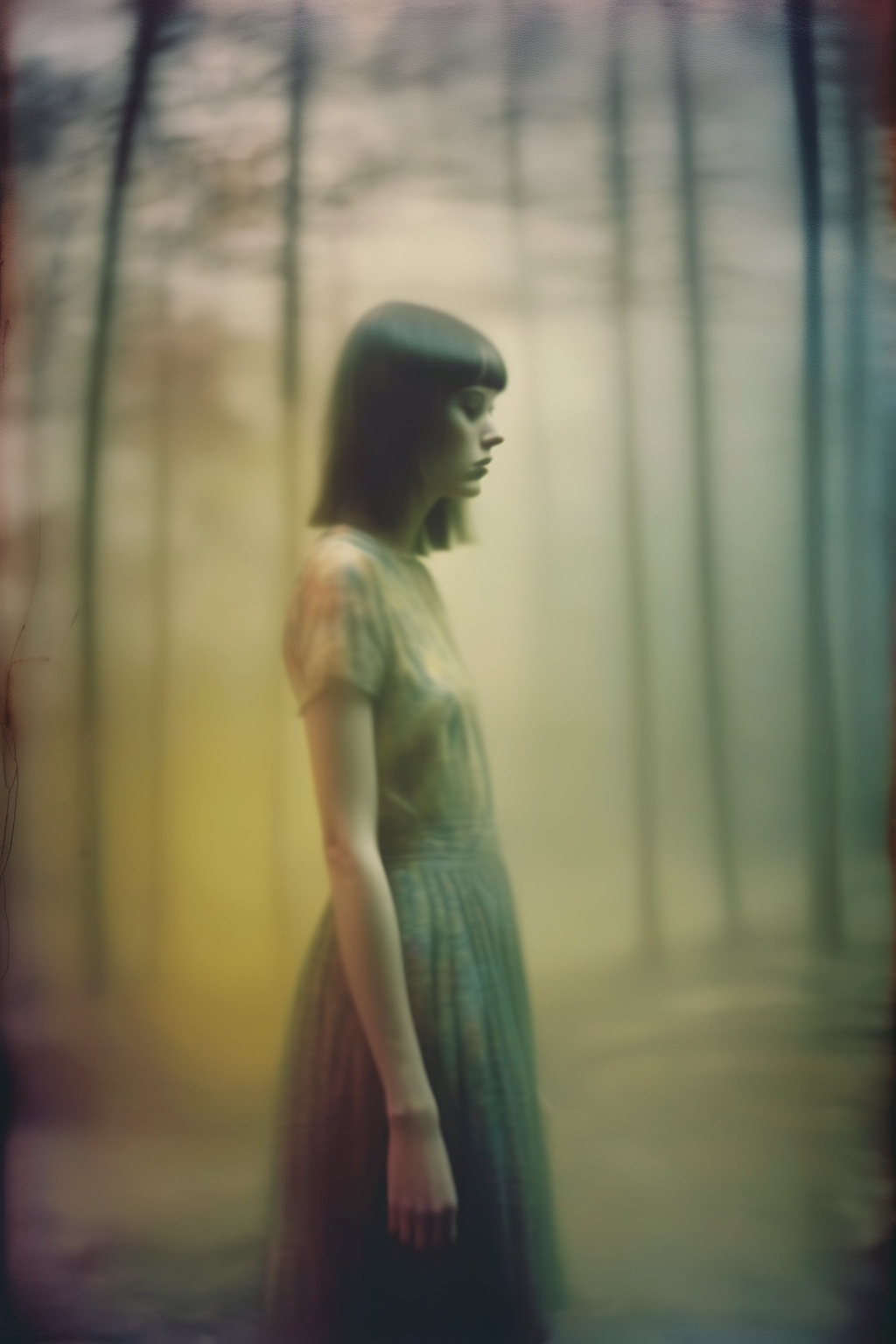 <lora:Todd Hido Style:1>Todd Hido Style - liminal spaces woman grungy, grainy, defocus, psychedelic technicolor photograph
