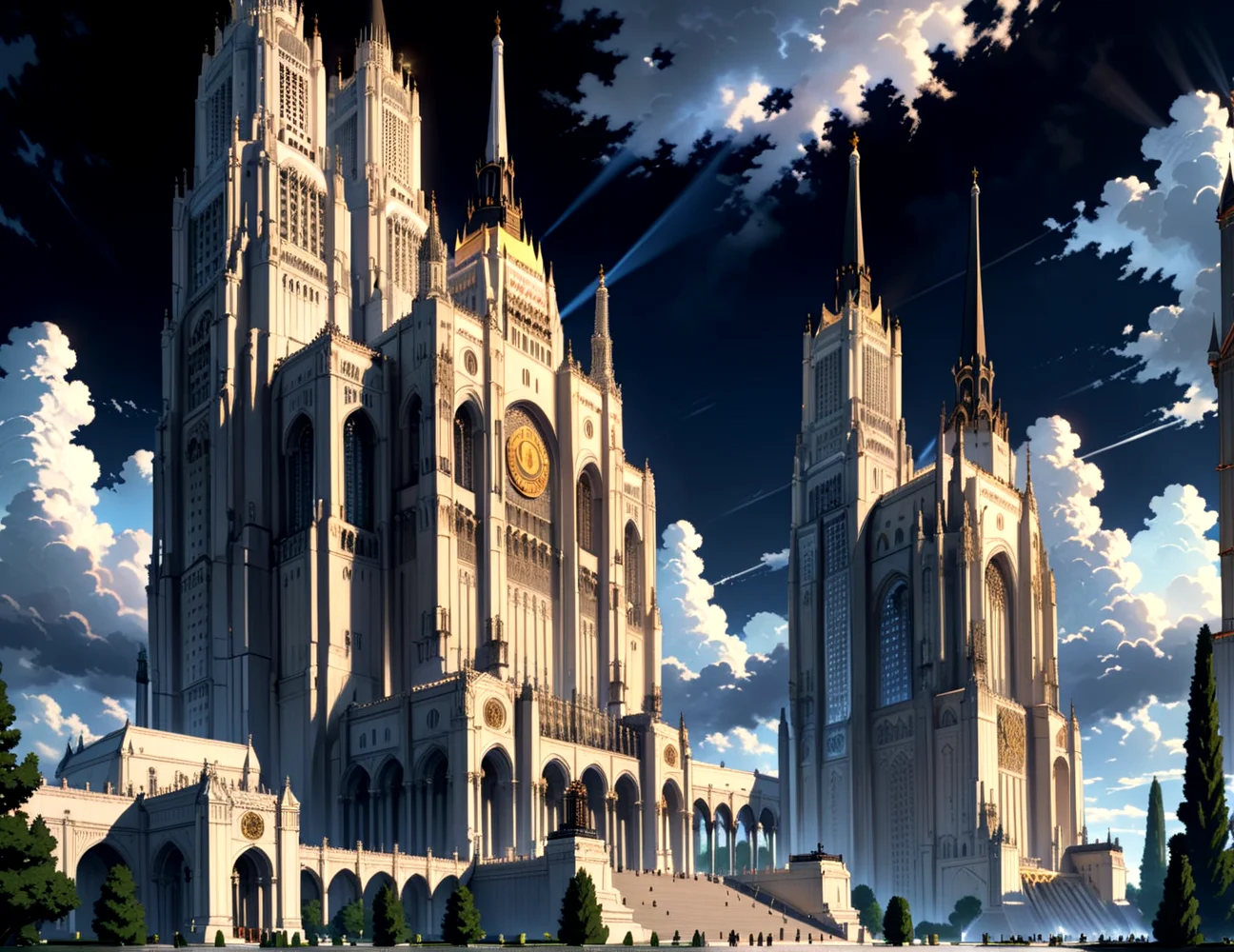 score_9, score_8_up, score_7_up,
<lora:Soviet_Gothic_(Architecture)_(SDXL)_(AD):0.8> Soviet Gothic, monumental architecture, architecture, city, cityscape, scenery, building, skyscraper,
8K, In'ei, chiaroscuro, rim lighting, perfect depth of field shot, beautiful, sharp focus, crisp details, subsurface scattering, idealized city, wide beautiful boulevards, busy city center, parks and manicured lawn areas, large parks, plazas, photographic fluffy anime clouds, made out of limestone, gothic style, photographic realism,
BREAK zPDXL, zPDXLxxx, <lora:wowifierXL:0.2> art by mooncryptowow <lora:sdxl_lightning_8step_lora:0.4> <lora:detailed_notrigger:0.5>