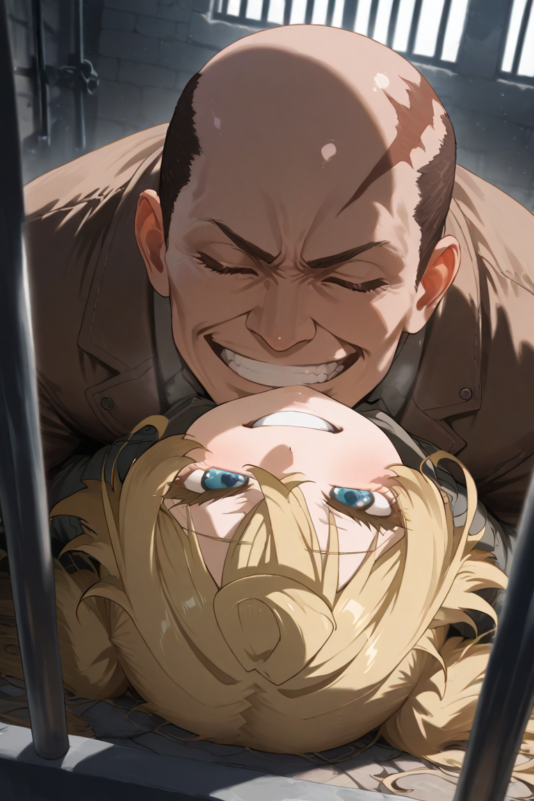 score_9, score_8_up, score_7_up, score_4, score_5, score_6,, source_anime, foreshortening, expressive cute faces, loriays and tanya degurechaff-couple focus, brown_loriays_sidehair with scarred bald spot, brown_loria_head scar, closed eyes, blonde_tanya degurechaff_hair, closed eyes, grin, wide smile, shiny skin, duo selfie, dark prison interior, prison bars, shadow, dutch angle, dynamic angle, dynamic action, atmospheric perspective, intricately detailed, depth of field, masterpiece, best quality, amazing quality, very aesthetic, absurdres, newest, very awa