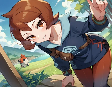 score_9, score_8_up, score_7_up, source_anime,
pokemonarezu, <lora:pokemon-arezu-ponyxl-lora-nochekaiser:1>
pokemonarezu, brown hair, cowlick, short hair, brown eyes,
collarbone, diamond clan outfit, jacket, long sleeves, pantyhose,
outdoors, nature, bent over,
looking at viewer, cowboy shot, dutch angle,