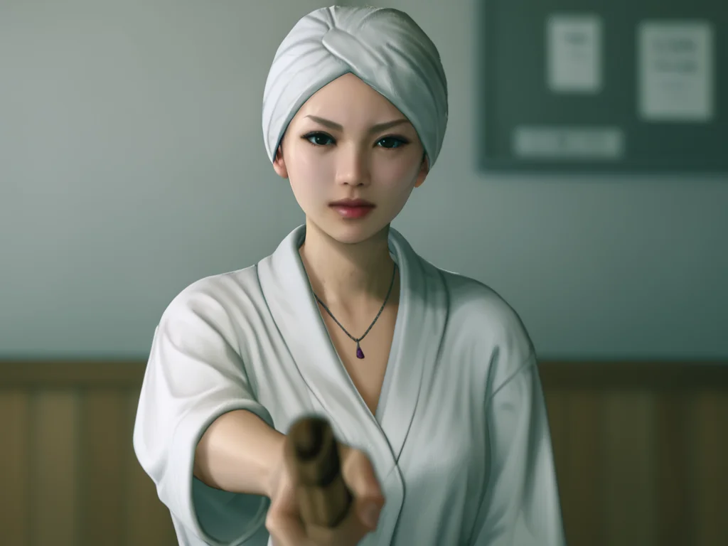 score_9, score_8_up,score_7_up,1girl, <lora:Sayama_Kaoru:1>Sayama Kaoru,towel, holding wooden katana,