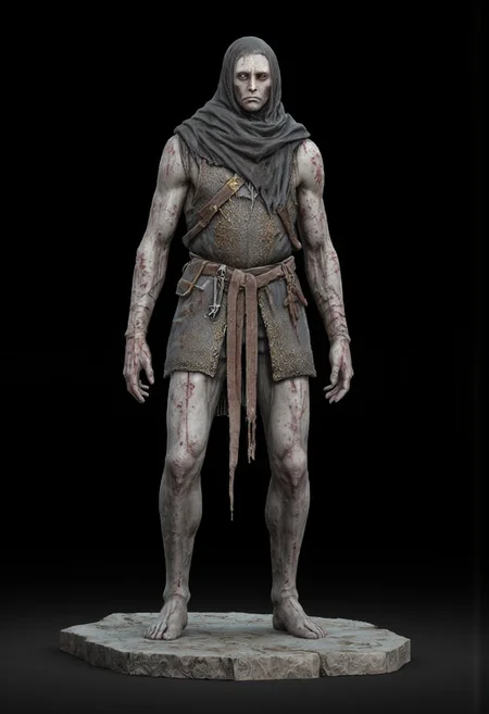 decayed non humanoid plagued Obscure medieval military armored rotting postulant great ape
Standing on a flat ground
Set against a solid dark black color background to emphasize its unsettling unnatural form that emphasizes its silhouette. The medium is not a traditional painting or illustrative medium like watercolor or ink but rather a digital 3D rendering.
MikeFranchinastyle, bbstyle,, horror theme,, ZBClay model of a gray sculpture, zbrush, d4arks0uls, overcast lighting
