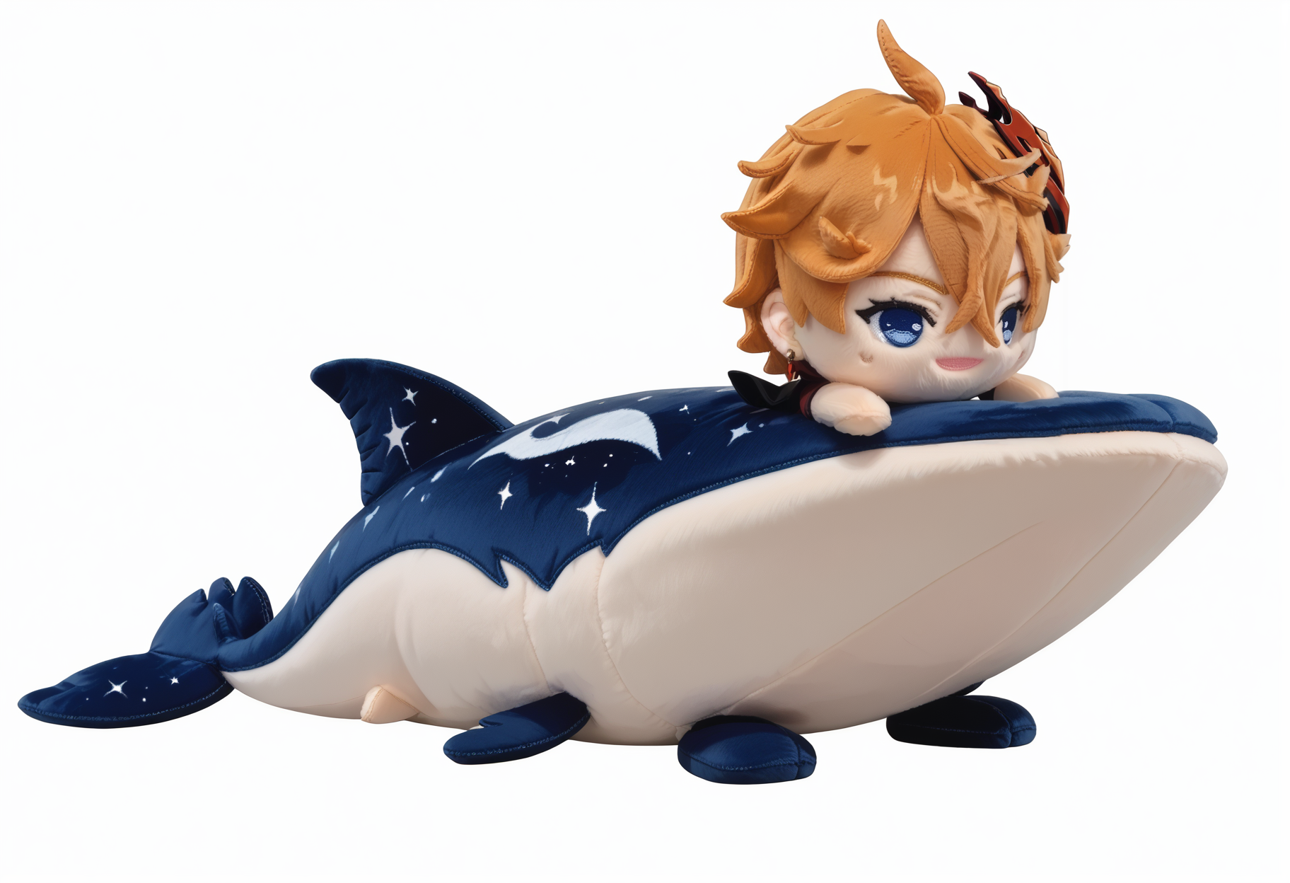 score_9,score_8_up,score_7_up,
white background,fullbody,sitting,
BREAK 1boy,freckles,blue eyes,orange hair,hair between eyes,short hair,Tartaglia,happy,haunted bean plushie,single red earrings,
BREAK 1animal,cosmic whale,gigantic whale with a horn,
<lora:Haunted Bean Plushie v2 GLoRA PDXL Anzhc:1>,haunted bean plushie,
<lora:Tartaglia_ChildeGenshin_Impact_Pony_XL:1>,