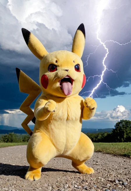 cinematic still a pokemon pikachu character standing in front of a bolt, pikachu, solo, open mouth, brown eyes, standing, full body, outdoors, sky, teeth, tongue, cloud, pokemon \(creature\), no humans, sharp teeth, angry, electricity, lightning . emotional, harmonious, vignette, 4k epic detailed, shot on kodak, 35mm photo, sharp focus, high budget, cinemascope, moody, epic, gorgeous, film grain, grainy, (masterpiece), (best quality), (ultra-detailed), a pokemon pikachu character standing in front of a bolt, pikachu, solo, open mouth, brown eyes, standing, full body, outdoors, sky, teeth, tongue, cloud, pokemon \(creature\), no humans, sharp teeth, angry, electricity, lightning, illustration, disheveled hair, detailed eyes, perfect composition, moist skin, intricate details, earrings, a pokemon pikachu character standing in front of a bolt, pikachu, solo, open mouth, brown eyes, standing, full body, outdoors, sky, teeth, tongue, cloud, pokemon \(creature\), no humans, sharp teeth, angry, electricity, lightning, highly detailed, vivid, colorful, cinematic, directed, intricate, extremely quality, artistic