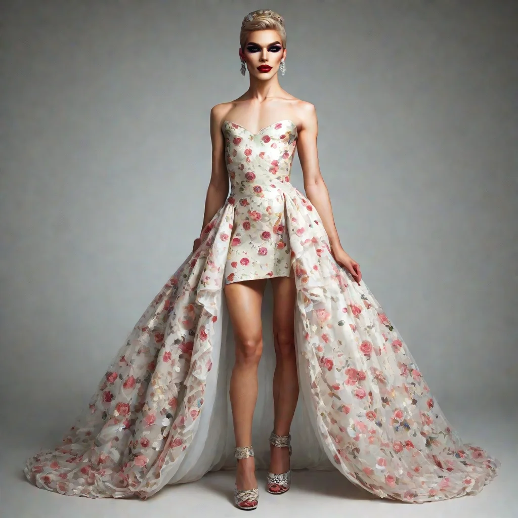 photo, realistic, hyperrealism, source filmmaker, score_9, score_8_up, score_7_up, best quality, masterpiece, source_anime, zPDXL3, BREAK,1boy, <lora:european_drag_queen_ponyXL:1> european drag queen, jewelry, earrings, makeup, Floral print wrap midi dress, flat chest, , full body,