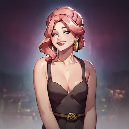 bare shoulders, slight smile
