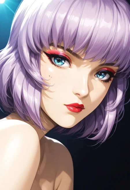 1girl, (stage lighting light:1.0), (light from rear:1.0), (neon glow:1.0), (cinestyle:1.0), close-up, (amused:1.01), (faux hawk hair style:1.05), (medium hair length:1.05), (disheveled:1.0), (anime makeup:1.05), (black make-up color:1.05), (eyeshadow make-up:1.05), (eyeliner make-up:1.05), (mascara make-up:1.05), (lipstick make-up:1.05), (lip gloss make-up:1.05), (natural skin:0.2), (detailed skin:0.3), (skin pores:0.3), (tanned skin:0.2), (eyes details:0.99), (iris details:0.98), score_9, score_8_up, score_7_up, score_6_up, score_8, detailed body, detailed face, source_anime, rating-explicit, dancing, perfect body, (