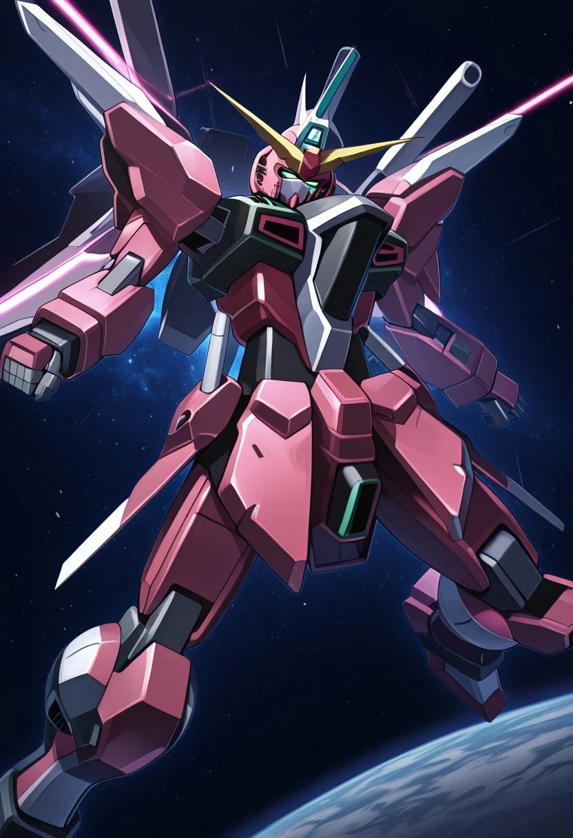 score_9, score_8_up, score_7_up, score_6_up, score_5_up, score_4_up, 4k quality, detailed, (infinite justice, gundam, mecha), best quality, masterpiece,  floating in space
